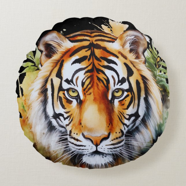 Coussins Ronds Fleurs Tiger Pastel Safari Aquarelle Savannah (Devant)