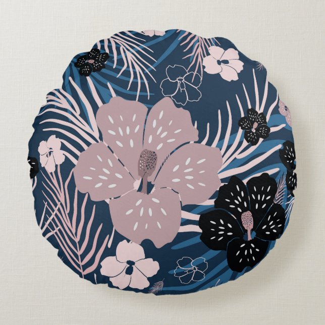 Coussins Ronds Fleurs tropicales Palm Texture Feuille (Devant)
