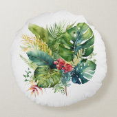 Coussins Ronds Fleurs tropicales roses feuillage vert palmier (Dos)