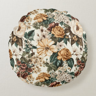 Coussins Ronds Fleurs vintages d'ivoire, Motif Rose multicolore