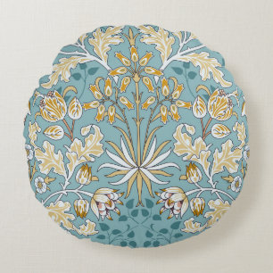 Coussins Ronds Fleurs vintages, feuillage bleu clair transparent
