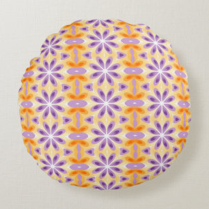 Coussins Ronds Fleurs violet jaune orange