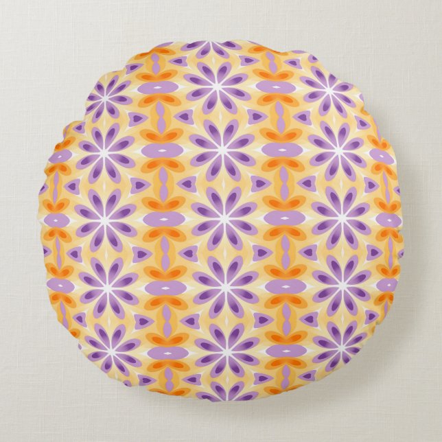 Coussins Ronds Fleurs violet jaune orange (Devant)