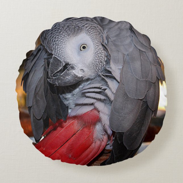 Coussins Ronds Flexible Congo perroquet gris africain avec queue  (Devant)