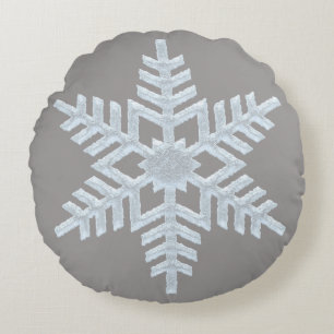 Coussins Ronds Flocon de neige congelé Élégant gris Noël de luxe