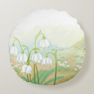 Coussins Ronds Flocon de neige de printemps, Leucojum vernum Illu