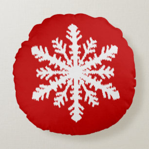 Coussins Ronds Flocon de neige d'Ikat - rouge foncé et blanc