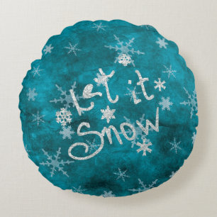 Coussins Ronds Flocons de Neige Argentés Bleu Hiver Mystique Lais