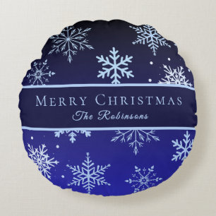 Coussins Ronds Flocons de neige bleus modernes