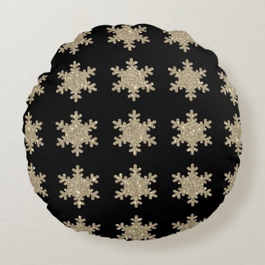 Coussins Ronds Flocons de neige dorés pailletés motifs noir migno (Devant)