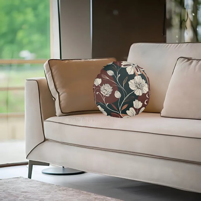 Coussins Ronds Floraison d'Automne Noir (Créateur téléchargé)