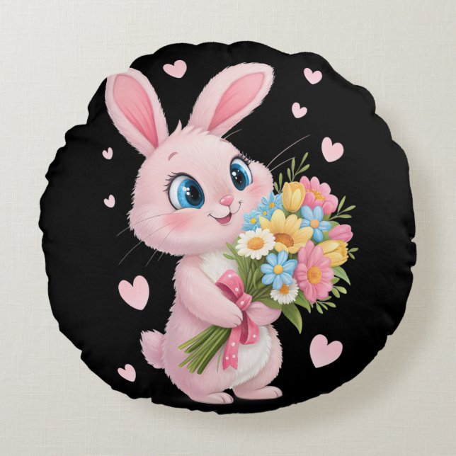 Coussins Ronds "Floral Bunny Joy - adorable décoration (Devant)