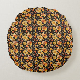 Coussins Ronds Floral d'anniversaire avec fleurs orange et jaune