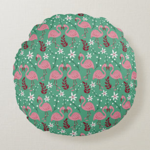 Coussins Ronds Floral flamingo sans couture motif rose vert