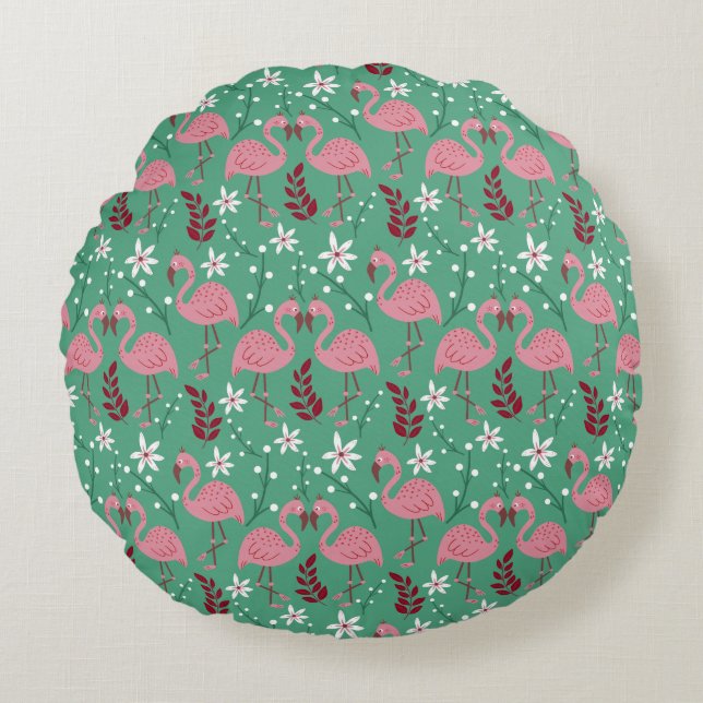 Coussins Ronds Floral flamingo sans couture motif rose vert (Devant)