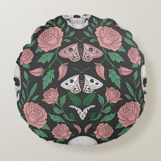 Coussins Ronds Floral gothique et Motif crâne avec papillons