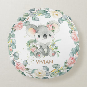 Coussins Ronds Floral Greenery Koala Girl Nursery Décor de la cha