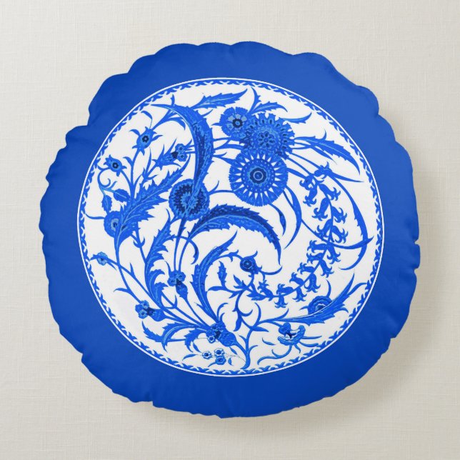Coussins Ronds Floral Jacobéen chinois antique - Bleu de Cobalt (Devant)