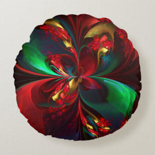 Coussins Ronds Floral moderne Art Abstrait Rouge Vert Motif #11