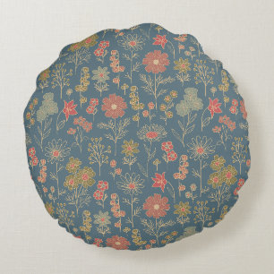 Coussins Ronds Floral moderne Denim Blue & Coral