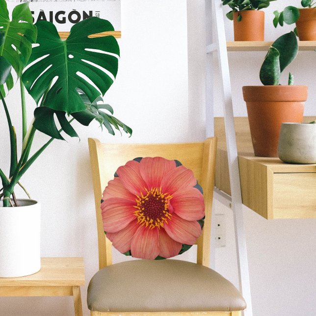 Coussins Ronds Floral Orange Single Dahlia (In Situ Chair)