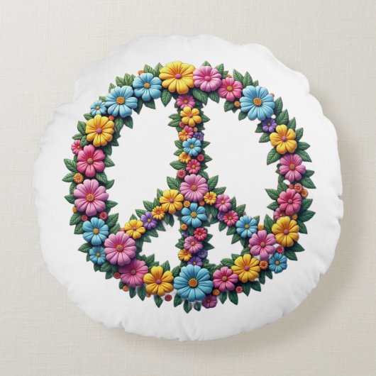 Coussins Ronds Floral Peace Symbol Round Pillow (Devant)