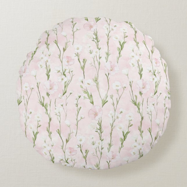 Coussins Ronds Floral rose pâle (Devant)