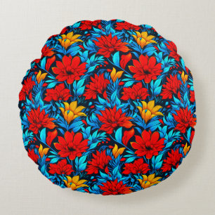 Coussins Ronds Floral Rouge jaune Fleurs Motif-13075