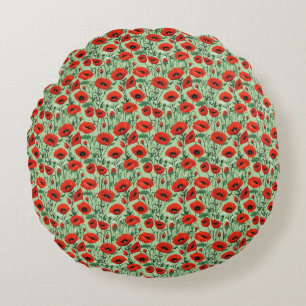 Coussins Ronds Floral sans joint avec des pavots rouges et des ma