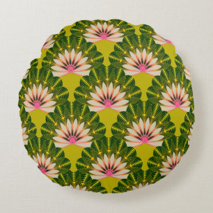 Coussins Ronds floral wallpaper with stylized lotus scales in pin