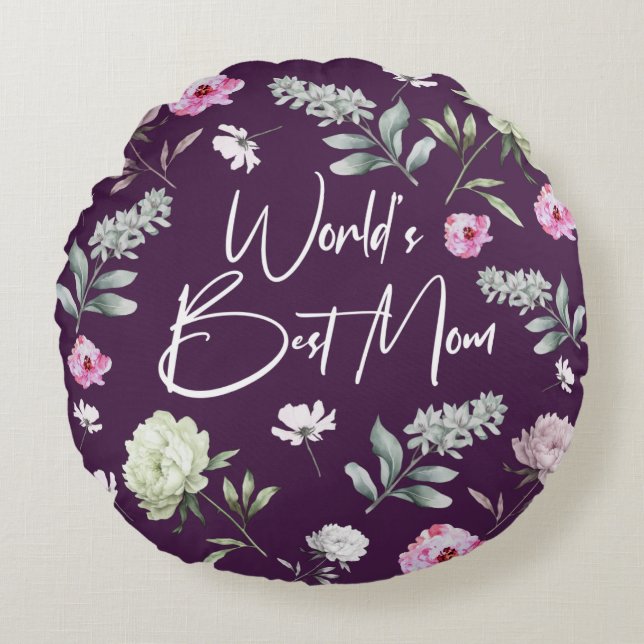 Coussins Ronds Floral World's Best Mom (Devant)