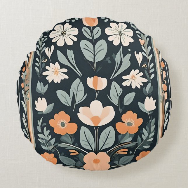 Coussins Ronds Flore bleu foncé Folk (Devant)