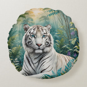 Coussins Ronds Flore de la jungle de Tigre blanc