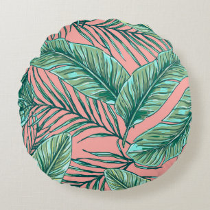 Coussins Ronds Flore de la jungle tropicale : Palm Feuille Motif