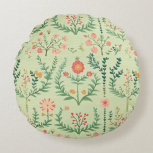 Coussins Ronds Flore folk vert pâle