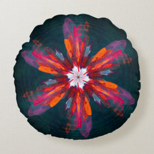 Coussins Ronds Flore Mandala Flowers Orange Red Blue Abstract