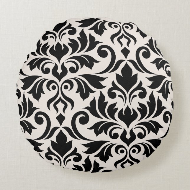 Coussins Ronds Flourissant Damask Art I Black on Cream (Devant)
