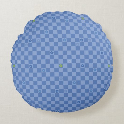 Coussins Ronds Flower Checkered Pattern No. 01 - Light Blue (Devant)