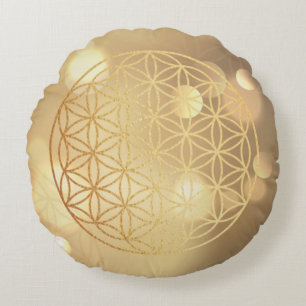 Coussins Ronds Flower of life golden sparkles