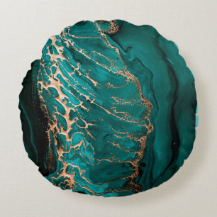 Coussins Ronds Fluide acrylique. Fluide vert foncé en oc abstrait