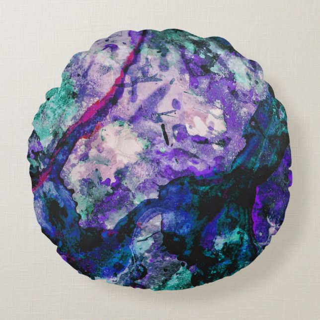 Coussins Ronds Fluorite Crystal Geode Marbre Abstrait (Devant)