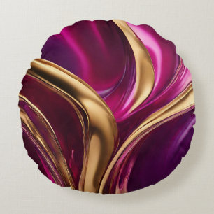 Coussins Ronds Flux Abstrait - Fuchsia violet et or-