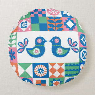 Coussins Ronds Folklore Floral Card : Design scandinave.