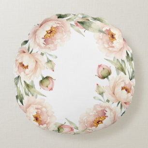 Coussins Ronds Fond floral élégant à l'aquarelle avec pivoines ro
