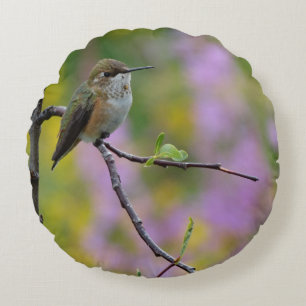 Coussins Ronds Fond floral violet rose colibri