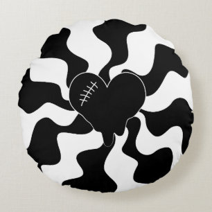 Coussins Ronds Fonte cardiaque en noir et blanc