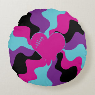 Coussins Ronds Fonte cardiaque - rose, violet, bleu et noir