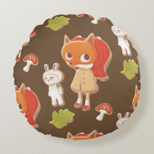 Coussins Ronds Forest Bakery : motif Fille Renard et Cookies Anim