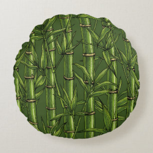 Coussins Ronds Forêt de bambou en vert
