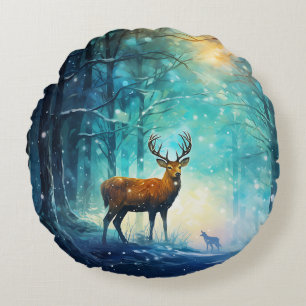 Coussins Ronds Forêt enneigée magique Art-82109